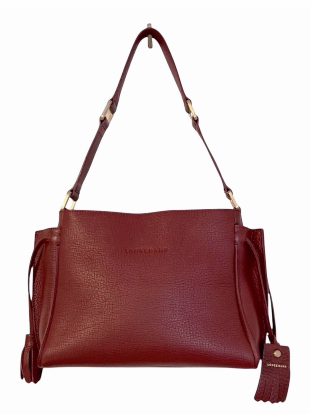Longchamp Leather Burgundy Gold Tone Hardware Shoulder/Tote Bag